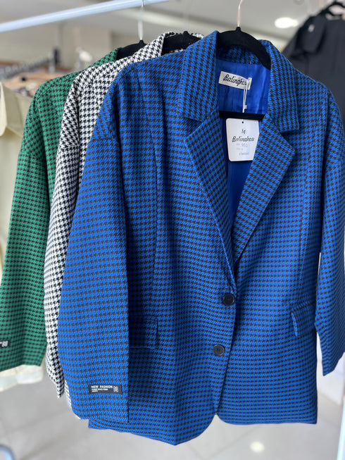 Houndstooth Single Breasted Blazer